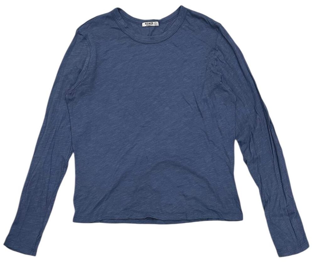 Buck Mason Women's Slub Cotton Crew Slim Fit Long Sleeve Top Tee in Faded Blue